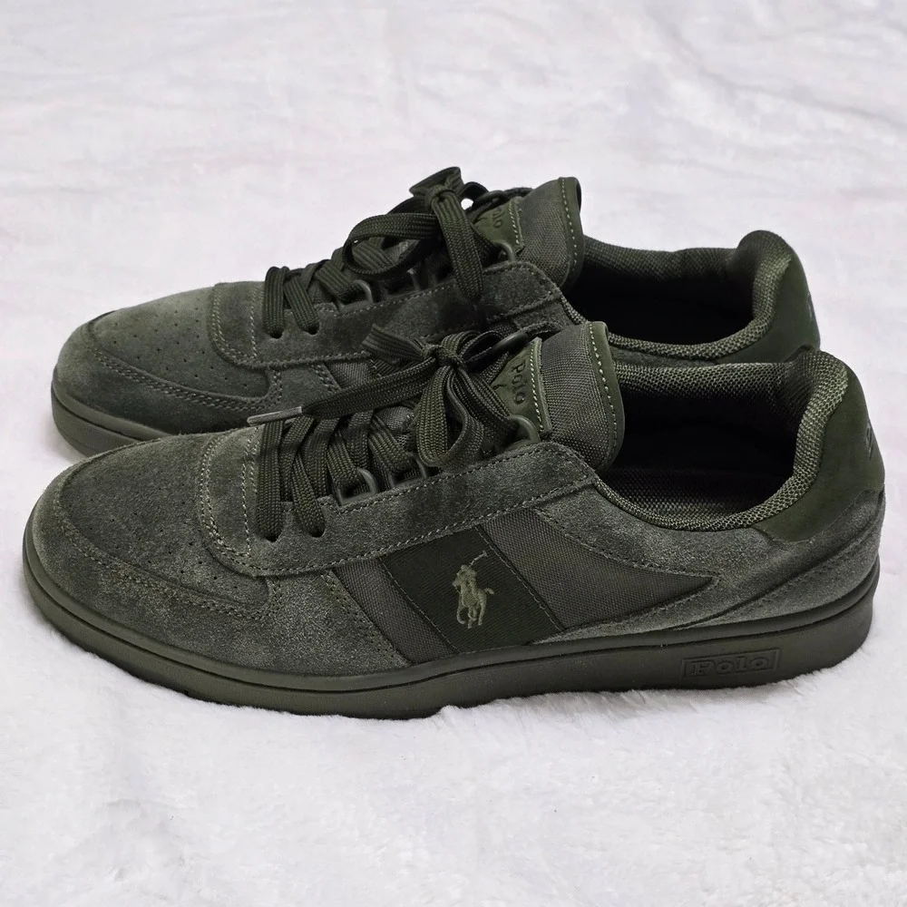 Polo Ralph Lauren Mens CRT PP-SK-LTL Olive Green Suede Sneakers 9.5 13297 E22